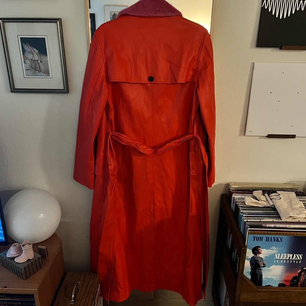 NWOT STAUD Ashley Red Trench Coat with Pink Collar - Picture 3 of 7